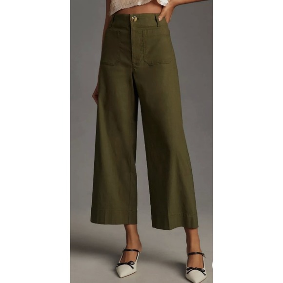 Anthropologie Pants - Maeve Anthropologie The Colette Wide Leg Pants Moss Green 28T OB1364733 Crop